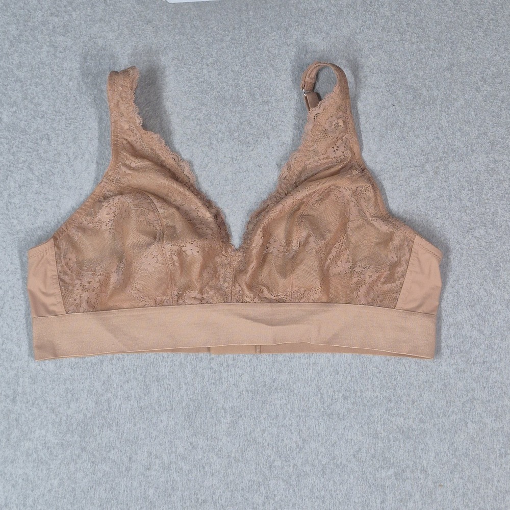 Glamorise Women Bra‎ 42C Beige Bralette Wireless Lace Strap Adjustable
